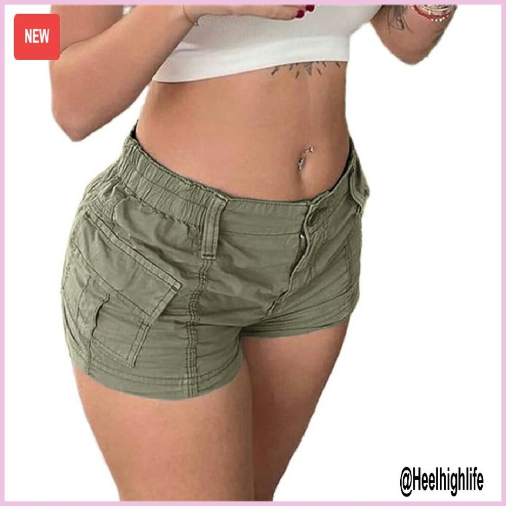 Women's Cargo Shorts Elastic Waist Slim Fit Y2K Streetwear Casual